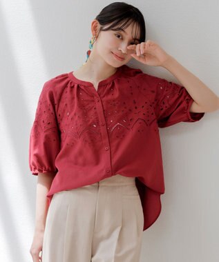 ANY SIS 【洗える】カットワークエンブロイダリー ブラウス レッド