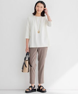 23区 【洗える】リネンレーヨンストレッチ テーパード パンツ ダークブラウン系