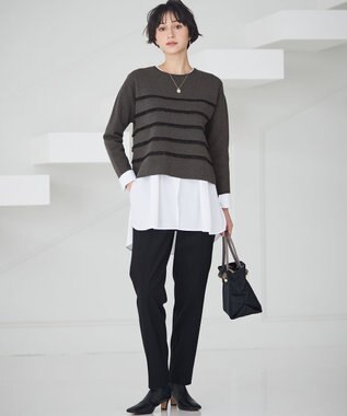 23区 L 【WEB&一部店舗限定/滝沢眞規子さん着用】フリルボーダー ニット グレー系