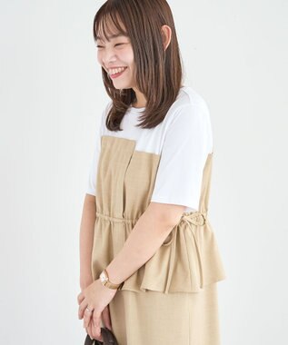 Green Parks 異素材ドッキングワンピース Beige