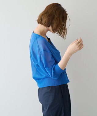 YECCA VECCA シアーニットVネックカーディガン Blue