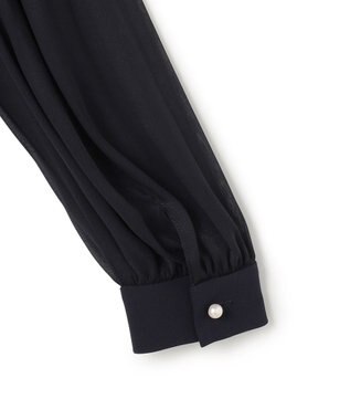 23区 S 【セットアップ対応/洗える】トリアセダブルジョーゼット シフォンスリーブ ワンピース ネイビー系