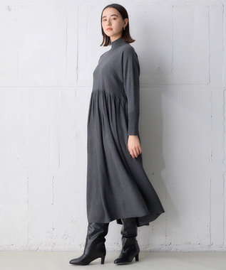 UNFILO ハイネックギャザーワンピース チャコール