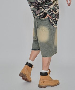 WEGO 【紐で調節可能】スーパーバギーデニムショーツ デニム淡加工色