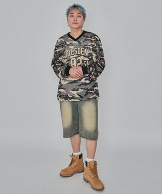 WEGO 【紐で調節可能】スーパーバギーデニムショーツ デニム淡加工色