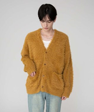 WEGO 【2025秋冬新作/ユニセックス着用ITEM/SMLサイズ展開】フェザーニットカーディガン イエロー