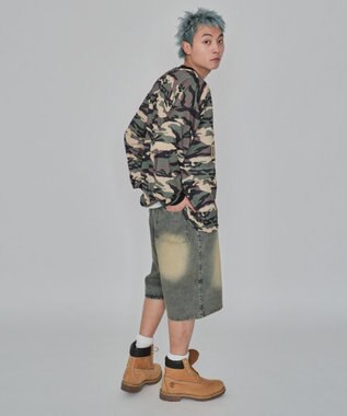 WEGO 【紐で調節可能】スーパーバギーデニムショーツ デニム淡加工色