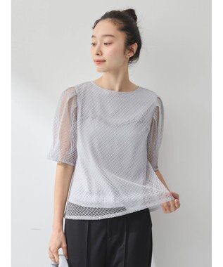 earth music&ecology 袖シアーレースプルオーバー Grayish Blue