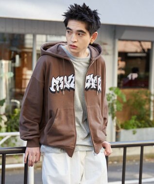 WEGO 【ユニセックス着用ITEM】ワッペンロゴZIPパーカー ブラウン