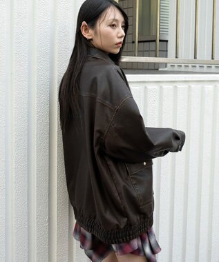 WEGO ヴィンテージライクPUジャケット ブラウン