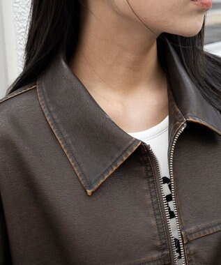 WEGO ヴィンテージライクPUジャケット ブラウン