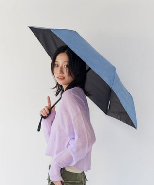 AURORA 【Ungrid（アングリッド）】デニム風プリント晴雨兼用傘（折りたたみ） サックス