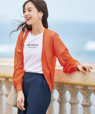 Tiaclasse 【洗える】シアーパフスリーブカーディガン オレンジ