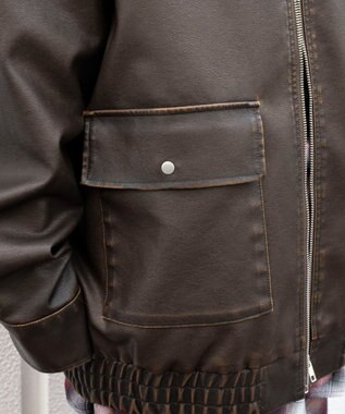 WEGO ヴィンテージライクPUジャケット ブラウン