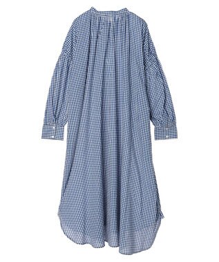 earth music&ecology コットンボイルギャザーワンピース Check Blue