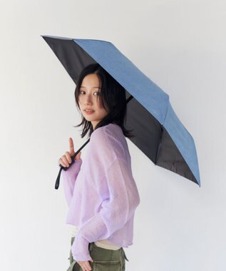 AURORA 【Ungrid（アングリッド）】デニム風プリント晴雨兼用傘（折りたたみ） サックス
