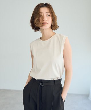 YECCA VECCA コットンスムースノースリーブトップス Beige