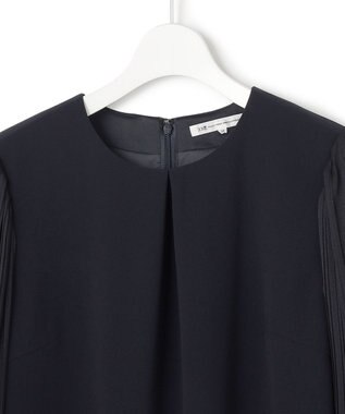 23区 S 【セットアップ対応/洗える】トリアセダブルジョーゼット シフォンスリーブ ワンピース ネイビー系