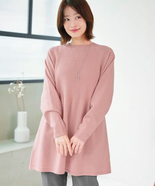 Tiaclasse 【新色追加・洗える】ミドルリブニットチュニック ピンク