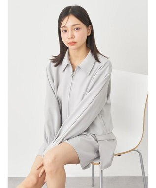 earth music&ecology ジップショートシャツ Light Gray