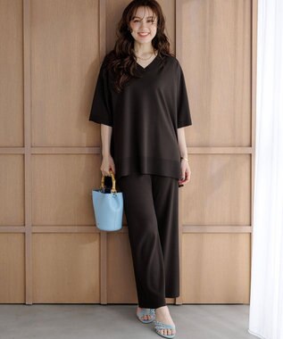 23区 L 【Lサイズ限定】レーヨンポリエステルストレッチ ニット パンツ ダークブラウン系