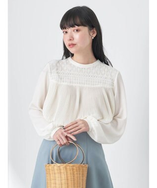 earth music&ecology レースプリーツブラウス Off White