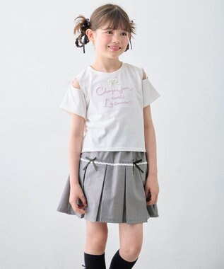 ANY KIDS 【洗濯機可能】肩あき ロゴ刺繍Tシャツ オフホワイト
