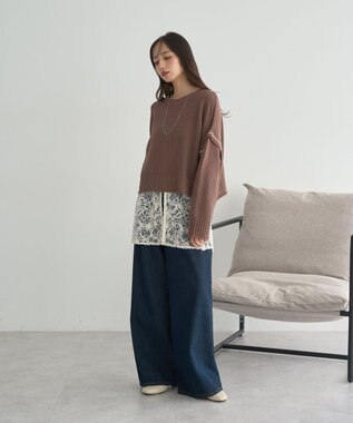 earth music&ecology 【洗濯機洗い可 / 選べる丈】アンチピリングC/A選べる丈配色ニット ブラウン