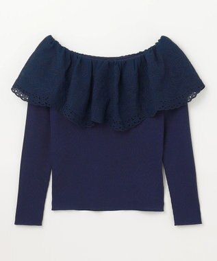 GRACE CONTINENTAL カットワークリブニットトップ ネイビー