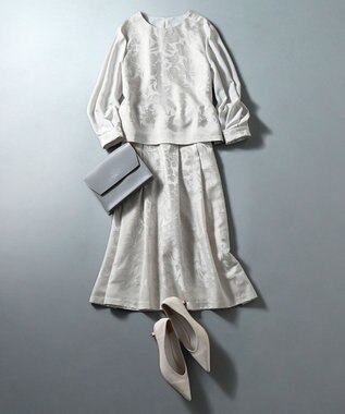 自由区 L 【セットアップ対応・洗える】フラワーオパールタックフレア スカート ベージュ