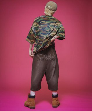 WEGO 【ユニセックス着用ITEM/ウエストゴム】ダメージアップリケショートパンツ ブラウン