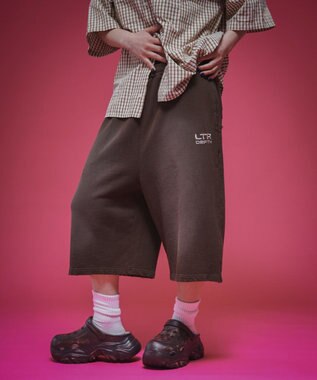 WEGO 【ユニセックス着用ITEM/ウエストゴム】ダメージアップリケショートパンツ ブラウン