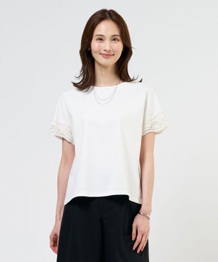 J.PRESS LADIES S 【一枚で着映え・シーンレスに活躍】コットンスムース レースデザイン カットソー ホワイト系