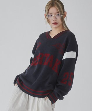 WEGO 【ユニセックス着用ITEM】ラインリブゲームロゴプルオーバー ネイビー