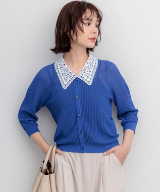 組曲 【WEB限定】レーシーニット レース襟付き カーディガン