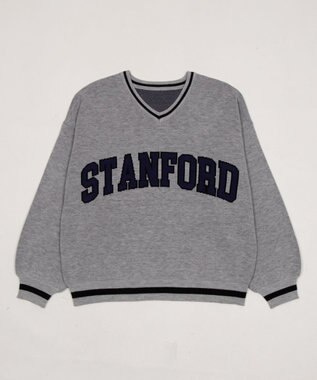 WEGO VネックグラフィックニットBIGプルオーバー 杢グレー