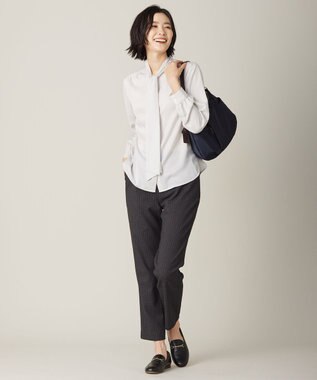 J.PRESS LADIES L 【洗える】ピーチサテン ボウタイ ブラウス ライトグレー系