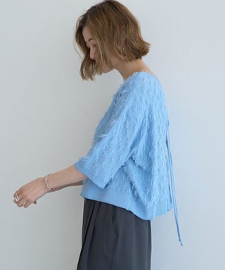 YECCA VECCA 2wayリボンフリンジニットカーディガン Off White