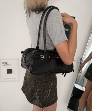 WEGO ベルトデザインボストンバッグ ブラック