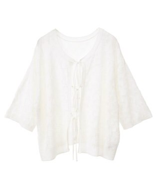 YECCA VECCA 2wayリボンフリンジニットカーディガン Off White