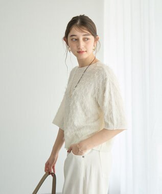 YECCA VECCA 2wayリボンフリンジニットカーディガン Off White