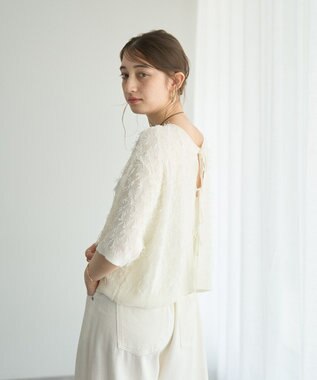 YECCA VECCA 2wayリボンフリンジニットカーディガン Off White
