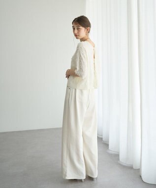 YECCA VECCA 2wayリボンフリンジニットカーディガン Off White