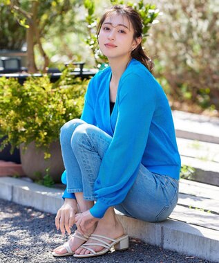 Tiaclasse 【洗える】シアーパフスリーブカーディガン ブルー