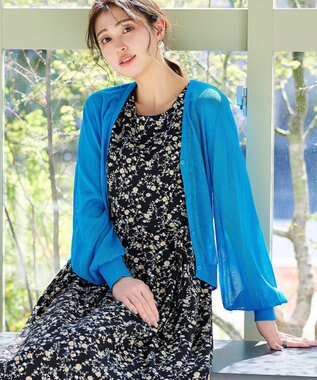 Tiaclasse 【洗える】シアーパフスリーブカーディガン ブルー