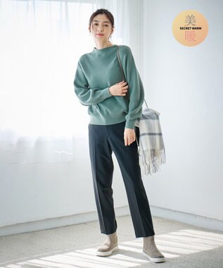 ANY 【ウエストゴム/リントラク加工/裏起毛/ストレッチ】シークレットウォーム　テーパードパンツ ブラック