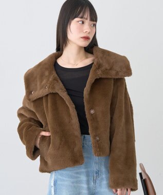 earth music&ecology ファーショートブルゾン Brown