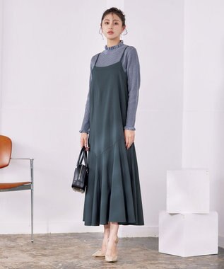 Tiaclasse 【洗える】アシンメトリーキャミワンピース スモークグリーン