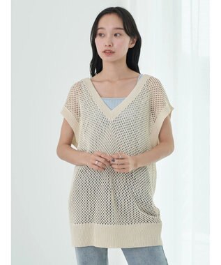 earth music&ecology Ｖネックメッシュベスト Ivory