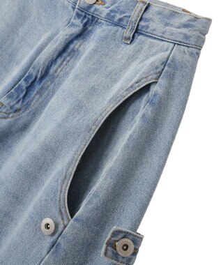 earth music&ecology サイドタックスーパーワイドデニムパンツ Light Blue